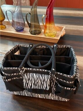 Zebra Print Portable Organizer Caddy - Black & White 12” x 7 “